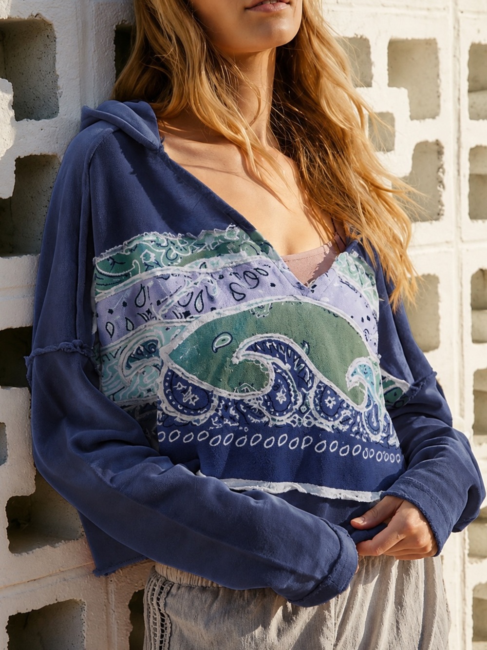Free People FP Movement Bandana Sunset Oversized Crop Hoodie Small